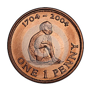 One penny coin from 2004 with a monkey