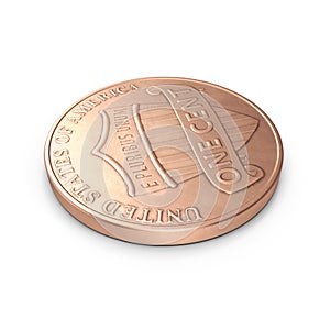 One Penny coin isolated over white. 3D illustration, clipping path