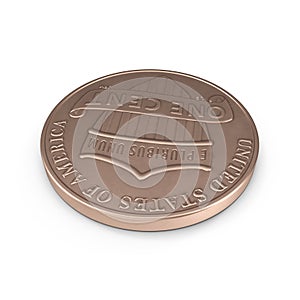 One Penny coin isolated over white. 3D illustration, clipping path