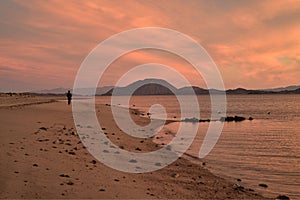 Solitude of a walk along a beach at dawn in Baja, Mexico