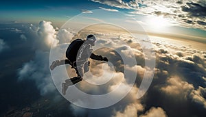 One person flying high in the sky, extreme exhilaration generated by AI photo
