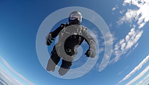 One person jumping, armed forces in motion, extreme sports success generated by AI