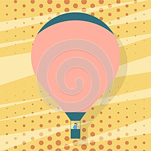 One Person Riding in Container Under Blank Pink Hot Air Balloon for Adventure Ride. Two Color Aircraft Operated by