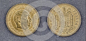 Spanish currency Francisco Franco una peseta on a white background photo