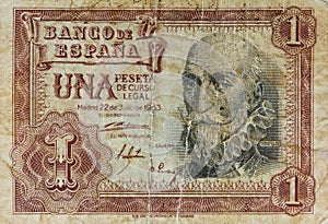 One peseta old bank note photo
