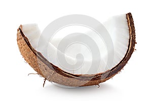 One piece of fresh ripe coconut on white background