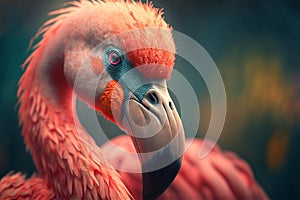 One pink flamingo bird closeup.