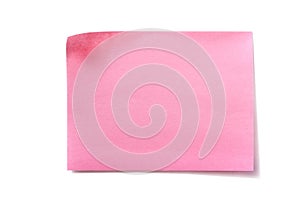 One pink sticky post note isolated white background