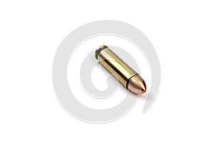 One pistol bullet on a white background