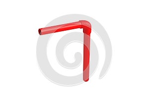 One plastic drinking straw isolated on white background. Flexible tube for beverage. Disposable pipe for cocktail