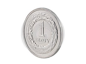 One Polish Zloty coin isolated on white