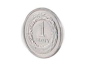 One Polish Zloty coin isolated on white photo