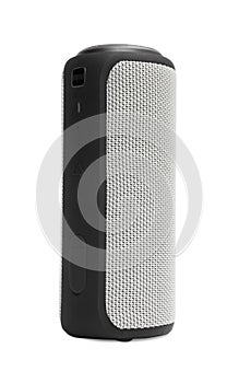 One portable bluetooth speaker isolated on white. Audio equipment