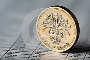 One pound coin on a summary table