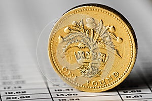 One pound coin on a summary table