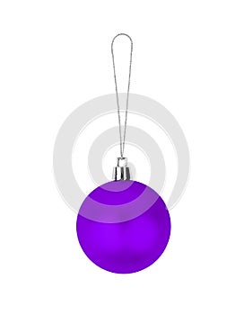 One purple glass ball white background isolated close up, blue ÃÂ¡hristmas tree decoration, single shiny round bauble, new year