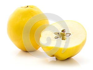 Fresh raw quince on white photo