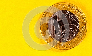 One real coin. Money from Brazil. Economy, investment and income concept photo