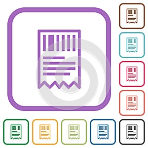 One receipt with barcode outline simple icons
