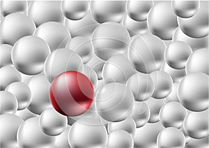 One red ball standing among the crowd of silver ball, difference concept.
