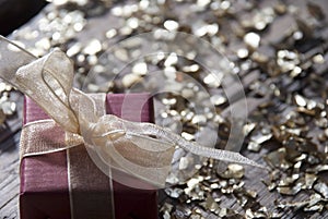 One Red Christmas Gift, Present, Ribbon, Glitter, Copy Space