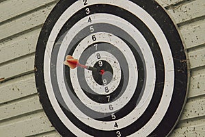 One Red Dart Arrow Hitting Target on the Center