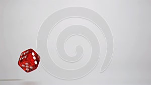 One red dice in a super slow motion rebounding