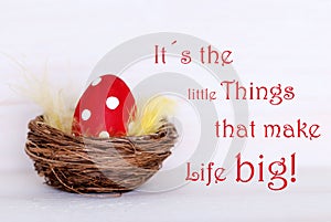 One Red Easter Egg In Nest With Life Quote Little Things Make Life Big