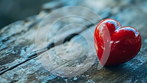 One red heart on a wooden-stone background. A realistic element that denotes love, health, care for yourself and