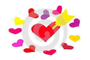 One red paper heart shape with arrow and roundelay
