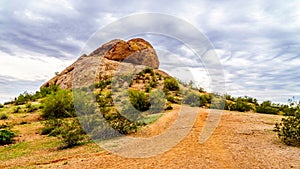 One of the red sandstone buttes of Papago Park near Phoenix Arizona