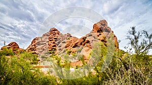 One of the red sandstone buttes of Papago Park near Phoenix Arizona