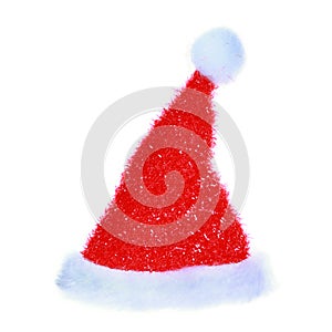 one red santa claus hat isolated on white