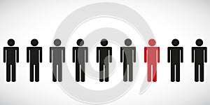 One red special person in a group pictogram