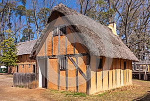 One of the replica houses in historic Jamestowne, VA, USA photo