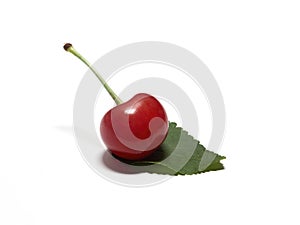 One ripe cherry fruit closeup isolated on a white background