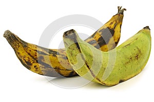 One ripe and one unripe baking banana (plantain)