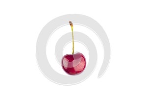 One Ripe red sweet cherry isolated on white background