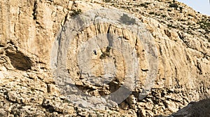 One Rock Climber and One Belayer in Wadi Qelt Nahal Prat