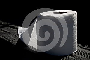 One roll of toilet paper in a black background