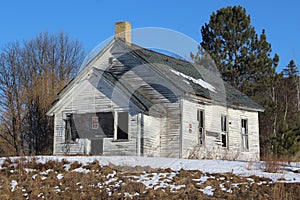 One Room Schoolhouse Abandoned in Winter