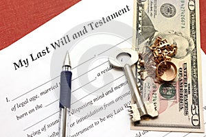 One's last will and testament with gold and money