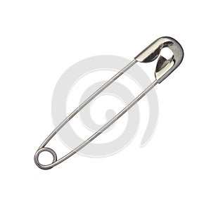 One safety pin isolated on white background, close up