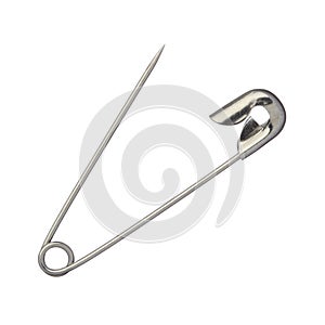 One safety pin isolated on white background, close up