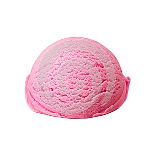 One scoop of pink ice cream isolated on white. Taste of strawberry, fruit, raspberry, berry, cherry, candy