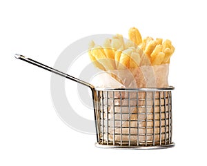 One serving of french fries  isolated on a white background