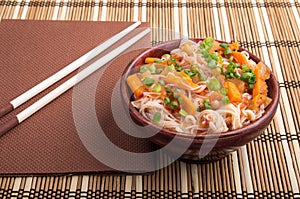 One serving of rice vermicelli hu-teu with vegetables