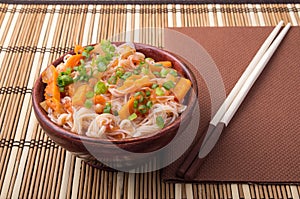 One serving of rice vermicelli hu-teu with vegetables