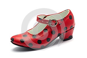 One Sevillian flamenco dancing shoeRed shoe with black dots