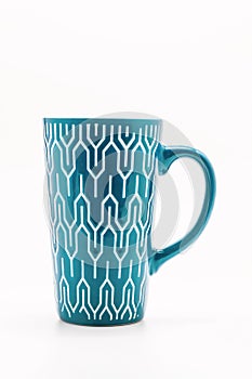 One shabby blue cup isolated on a white background